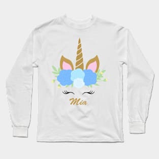 Unicorn Mia - Blue Long Sleeve T-Shirt